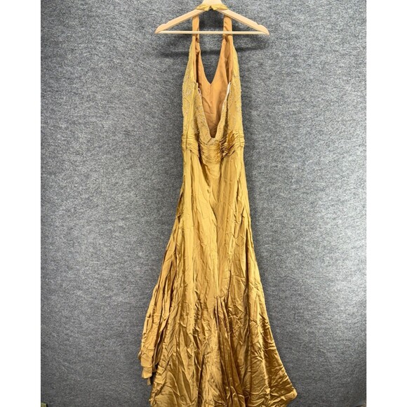 Jovani Dress Women 4 Beige Maxi Long Sleeveless Halter Neck Zipper Silk Lined - Picture 2 of 5